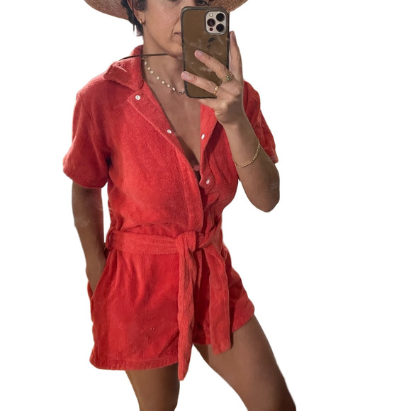 TERRY Towelling. II Pareo Dyed 100% Cotton Terry Playsuit in Rosso Red (S) - Picture 9 of 10